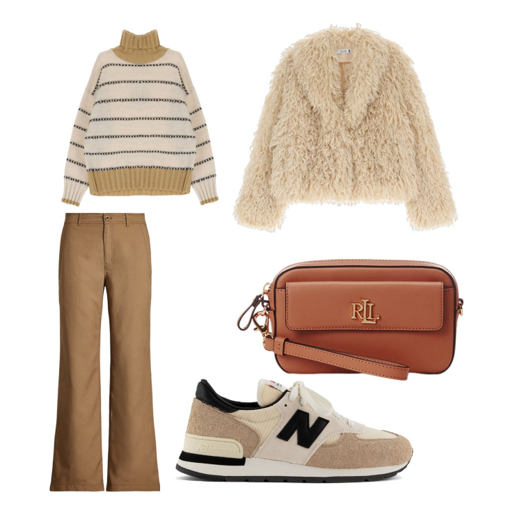 Outfit donna - In giro per negozi. per Tutti i giorni. Abbinamento con sneakers, blazer, maglieria, pochette, pantaloni.