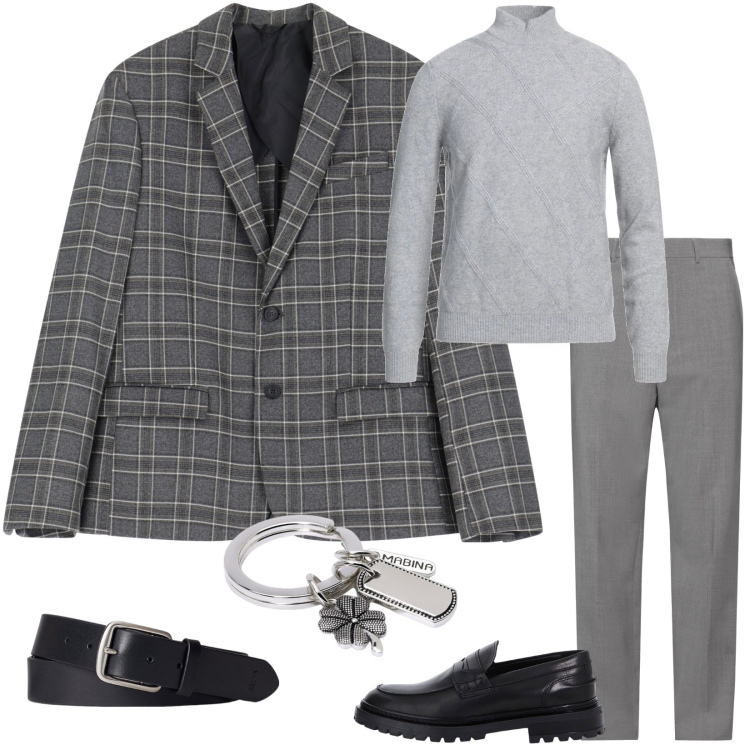Outfit uomo - La giacca a quadretti. Stile Business/Elegante per Ufficio. Abbinamento con maglieria, pantaloni, portachiavi, scarpe stringate, giacche, cinture.
