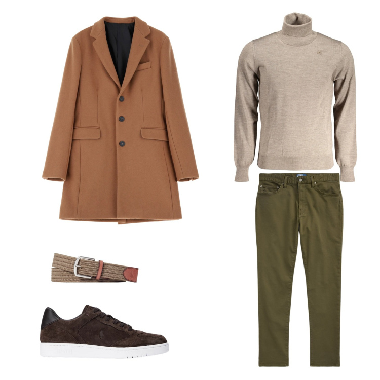 Outfit uomo - Viva l\'autunno. Stile Casual per Tutti i giorni. Abbinamento con cappotti, cinture, sneakers, pantaloni chino, maglieria.