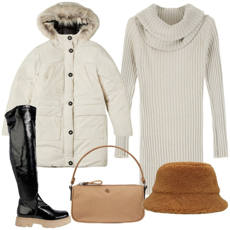 Outfit donna - Shopping natalizio. Stile 70s per Tutti i giorni. Abbinamento con stivali, parka, vestiti corti, pochette, cappelli.