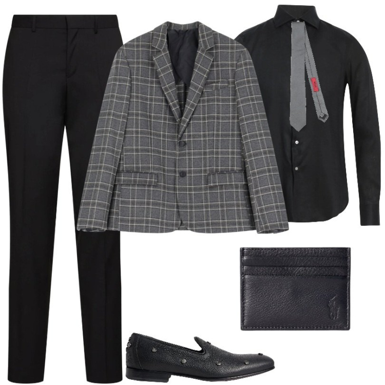 Outfit uomo - Blazer a quadri grigio/bianco. Stile Business/Elegante per Serata speciale. Abbinamento con scarpe stringate, camicie, cravatte, giacche, portafogli, pantaloni.