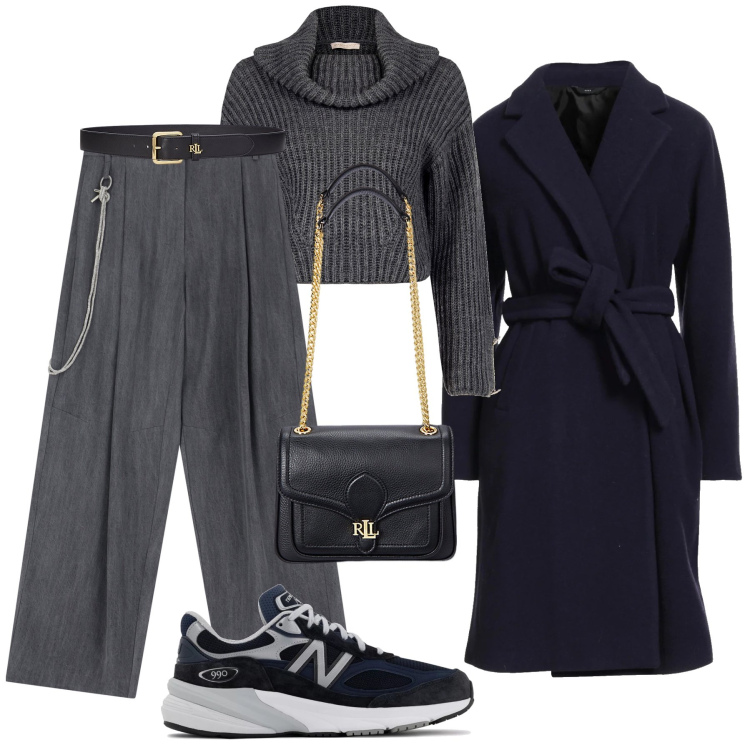 Outfit donna - City time. Stile Urban per Tutti i giorni. Abbinamento con cappotti, sneakers, maglieria, pantaloni, cinture, borse a spalla.