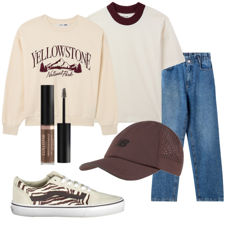 Outfit donna - Total look #2021204. Stile Urban per Tutti i giorni. Abbinamento con mascara, felpe, t-shirt, jeans, cappelli, sneakers.