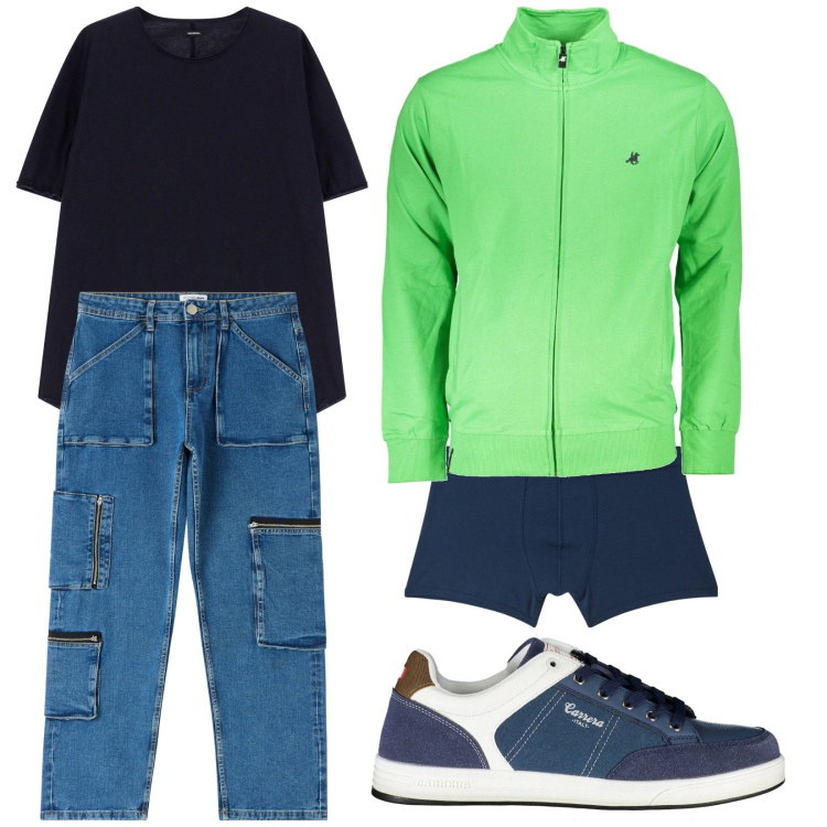 Outfit uomo - Total look #2021231. Stile Urban per Tutti i giorni. Abbinamento con jeans, boxer, t-shirt, felpe, sneakers.