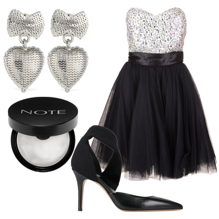 Outfit donna - Al chiar di luna. Stile Vintage retrò per Cerimonia. Abbinamento con décolleté, ciprie, vestiti corti, orecchini.