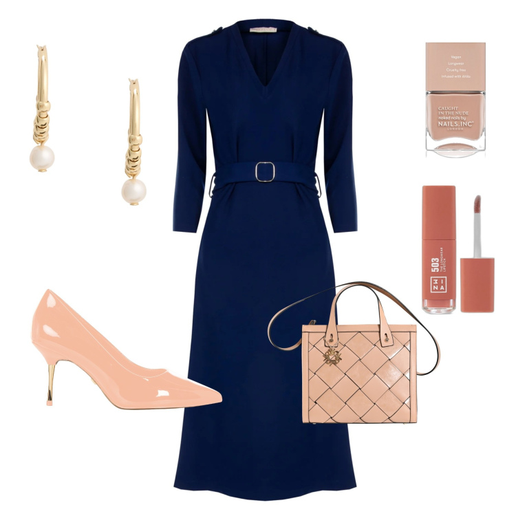 Outfit donna - Total look #2021262. Stile Chic Abbinamento con smalti, rossetti, vestiti midi/longuette, décolleté, borse a mano, orecchini.
