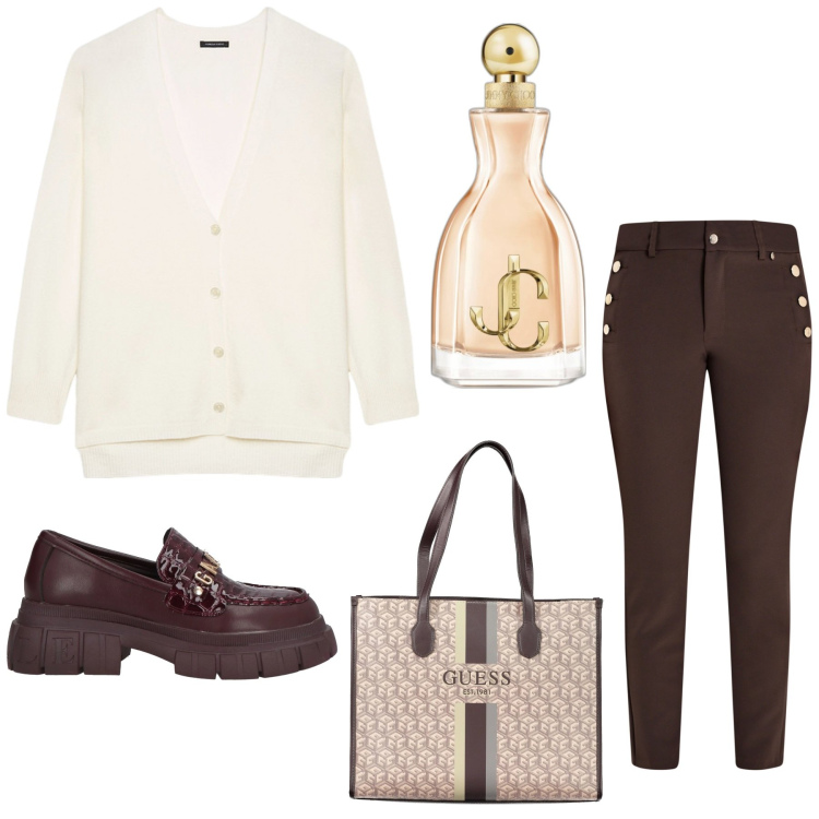 Outfit donna - Total look #2021394. Stile Casual per Tutti i giorni. Abbinamento con mocassini, profumi, pantaloni skinny, borse a spalla, cardigans.