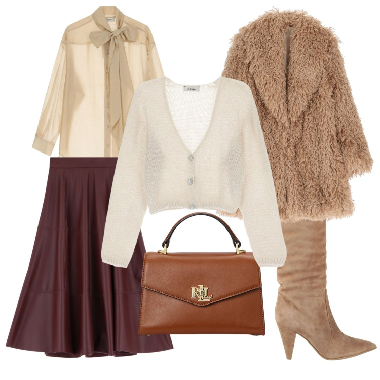 Outfit donna - Trasparenza con rigore. Stile Vintage retrò per Ufficio. Abbinamento con stivali, ecopellicce, camicie, cardigans, gonne lunghe, borse a mano.