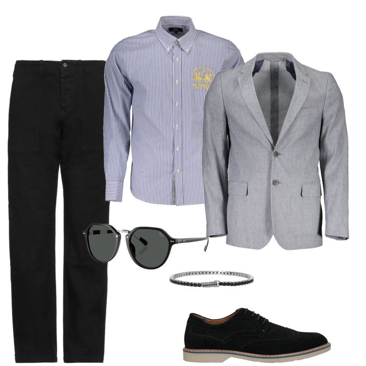 Outfit uomo - Pranzo con colleghi. Stile Business/Elegante per Serata speciale. Abbinamento con scarpe stringate, pantaloni, braccialetti, occhiali da sole, camicie, giacche.