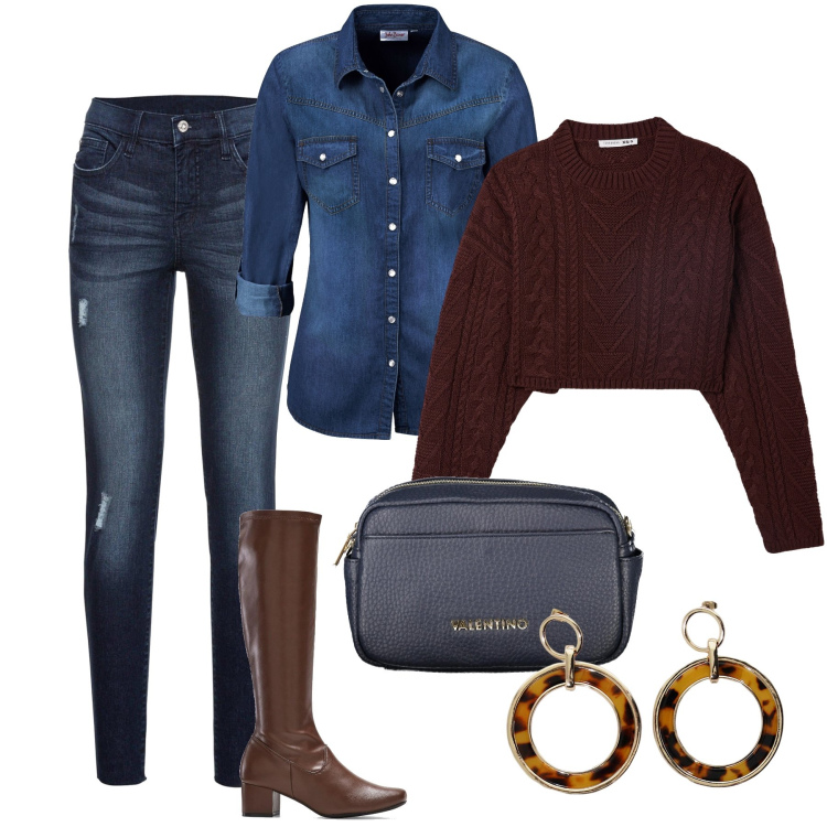 Outfit donna - Stivali elasticizzati e skynny. Stile Casual per Tutti i giorni. Abbinamento con camicie, stivali, jeans strappati, maglieria, orecchini, borse a tracolla.