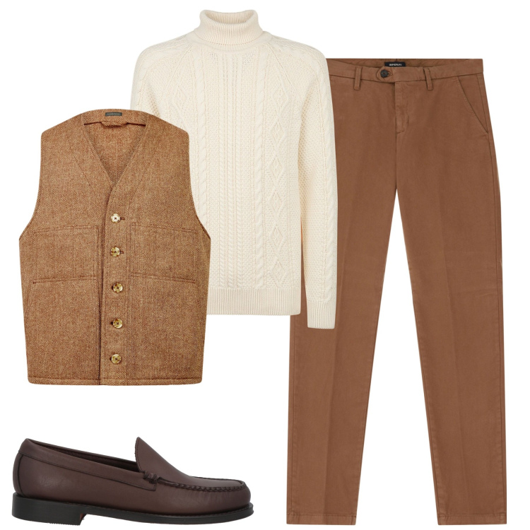 Outfit uomo - Total look #2021548. Stile Casual per Tutti i giorni. Abbinamento con scarpe stringate, pantaloni chino, gilet, maglieria.