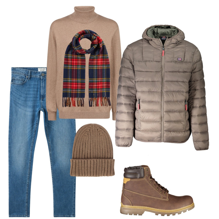 Outfit uomo - Per tutti i giorni. Stile Casual per Tutti i giorni. Abbinamento con jeans skinny, sciarpe, giacche, stivali, maglieria, berretti.