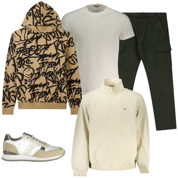 Outfit uomo - Felpa casual. Stile Casual per Tutti i giorni. Abbinamento con felpe con cappuccio, pantaloni cargo, t-shirt, giacche, sneakers.