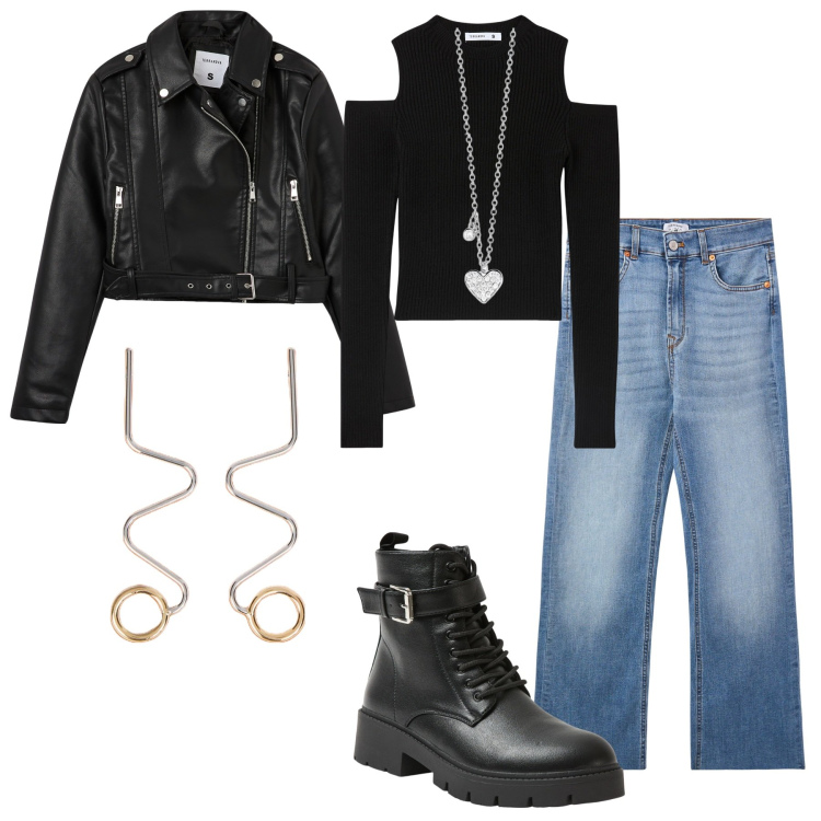 Outfit donna - Maglia cut out. Stile Rock per Tutti i giorni. Abbinamento con jeans skinny, maglieria, anfibi, giacche, collane, orecchini.