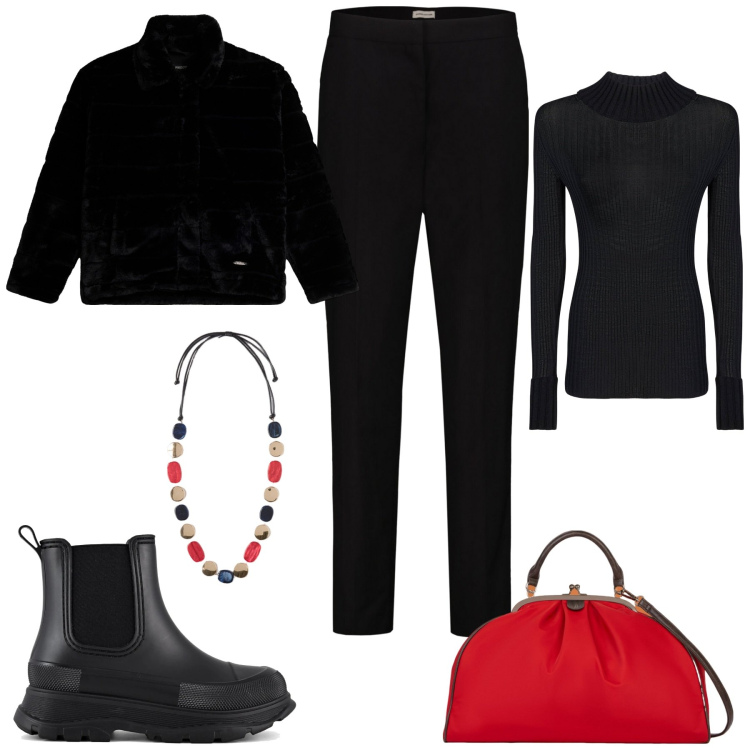 Outfit donna - Il mio dicembre. Stile Casual chic per Tutti i giorni. Abbinamento con blazer, stivali, pantaloni, maglieria, collane, borse a spalla.