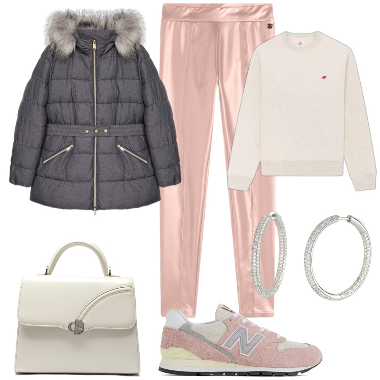 Outfit donna - My style. Stile Casual chic per Tutti i giorni. Abbinamento con orecchini, sneakers, felpe, treggings, piumini, borse a mano.