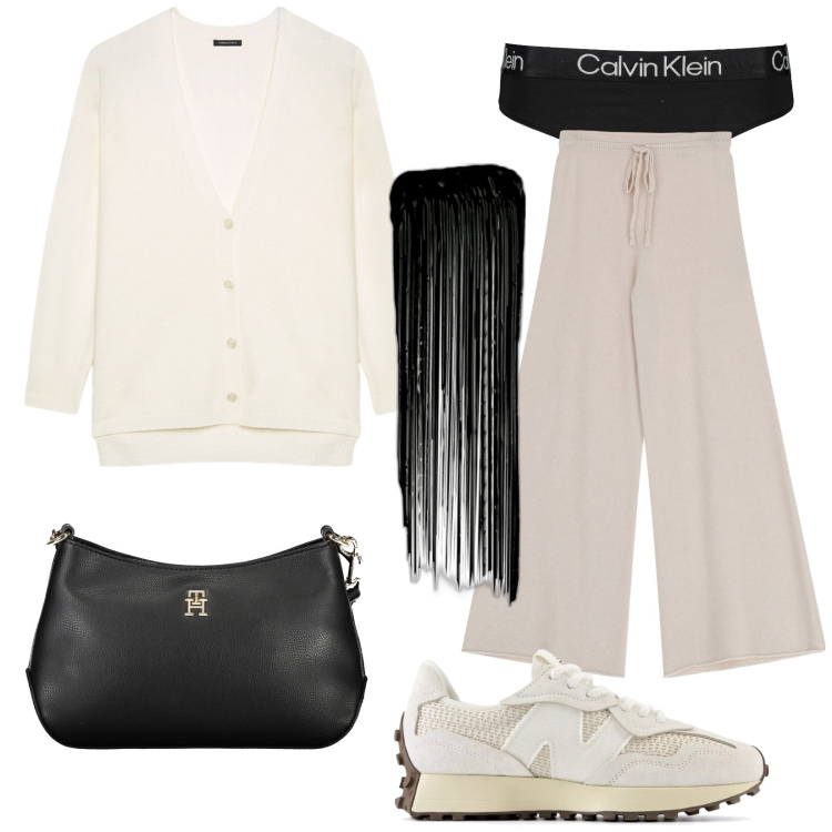 Outfit donna - Total look #2021842. Stile Casual per Tutti i giorni. Abbinamento con mascara, sneakers, pantaloni, borse a tracolla, culotte, cardigans.