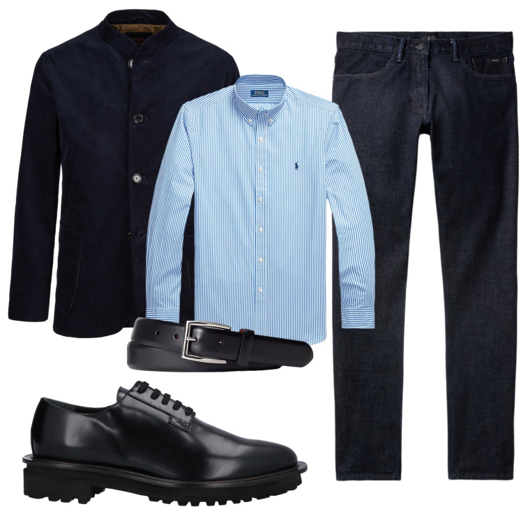 Outfit uomo - Total look #2021915. Stile Business/Elegante per Ufficio. Abbinamento con scarpe stringate, camicie, cinture, jeans, giacche.