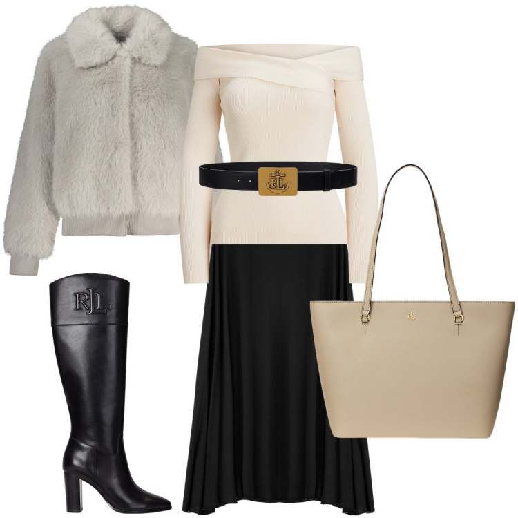 Outfit donna - Gli stivali che slanciano. Stile Bon Ton per Ufficio. Abbinamento con gonne lunghe, borse tote, stivali, maglieria, cinture, blazer.