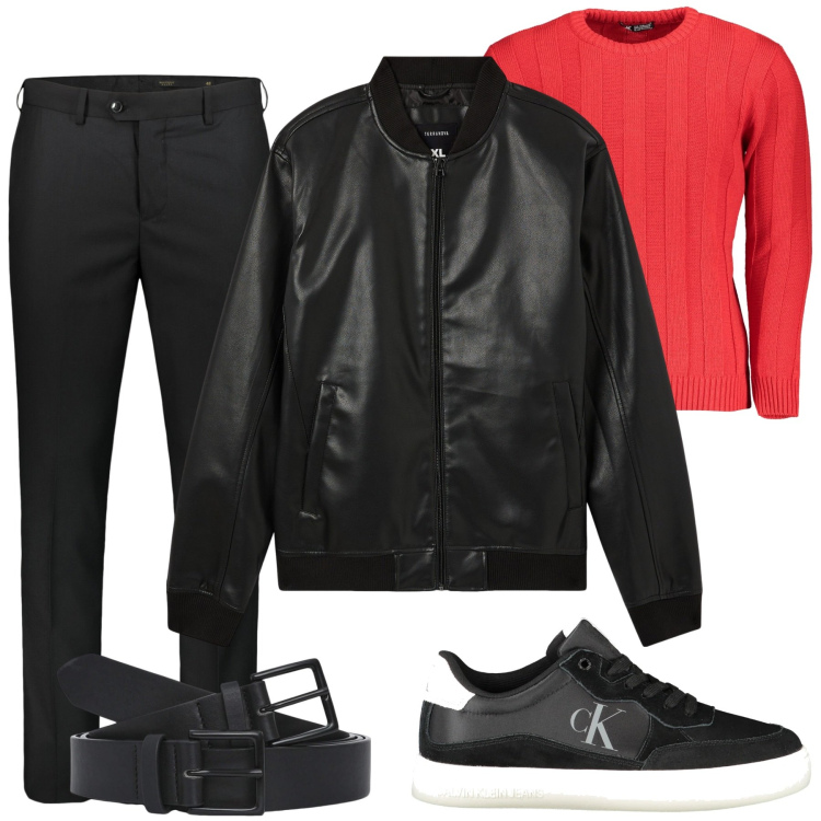Outfit uomo - Total look #2022036. Stile Casual per Serata speciale. Abbinamento con bomber, cinture, sneakers, pantaloni, maglieria.