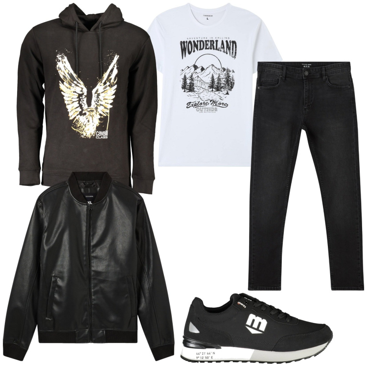 Outfit uomo - Sportivo raffinato. Stile Urban per Tutti i giorni. Abbinamento con t-shirt, jeans skinny, bomber, sneakers, felpe con cappuccio.
