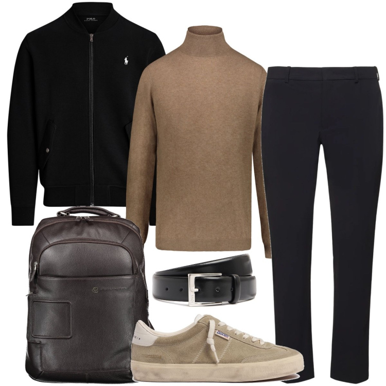 Outfit uomo - Sportivo raffinato. Stile Urban per Ufficio. Abbinamento con bomber, maglieria, pantaloni, sneakers, borse sportive, cinture.