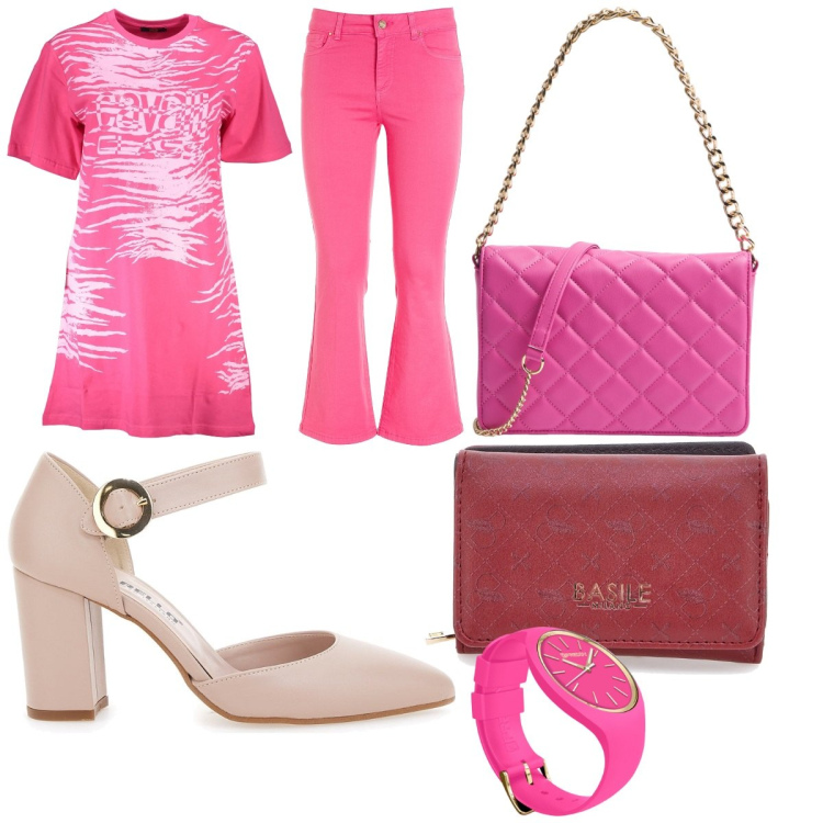 Outfit donna - Cosy. Stile 70s per Tutti i giorni. Abbinamento con borse a tracolla, jeans, orologi, portafogli, décolleté, vestiti corti.