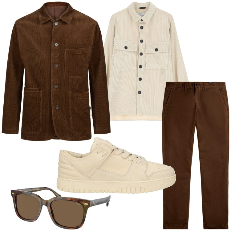 Outfit uomo - Sofisticato. Stile Urban per Ufficio. Abbinamento con sneakers, camicie, pantaloni, occhiali da sole, giacche.