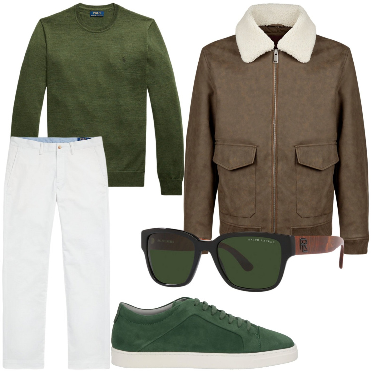 Outfit uomo - Raffinato. Stile Trendy per Ufficio. Abbinamento con sneakers, pantaloni, occhiali da sole, maglieria, giacche.