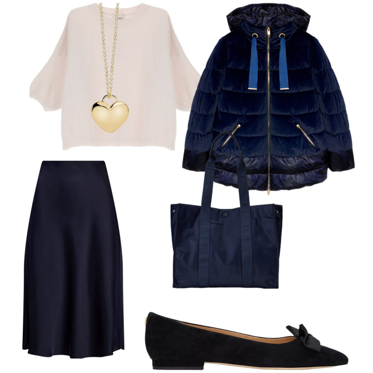 Outfit donna - Blu natale. per Tutti i giorni. Abbinamento con collane, pullovers, ballerine, borse tote, gonne, piumini.