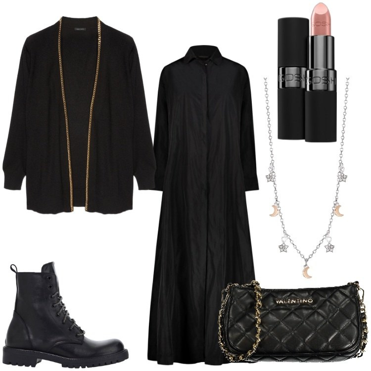 Outfit donna - Questa sono io. Stile Casual chic per Ufficio. Abbinamento con rossetti, collane, stivaletti, vestiti, borse a spalla, cardigans.