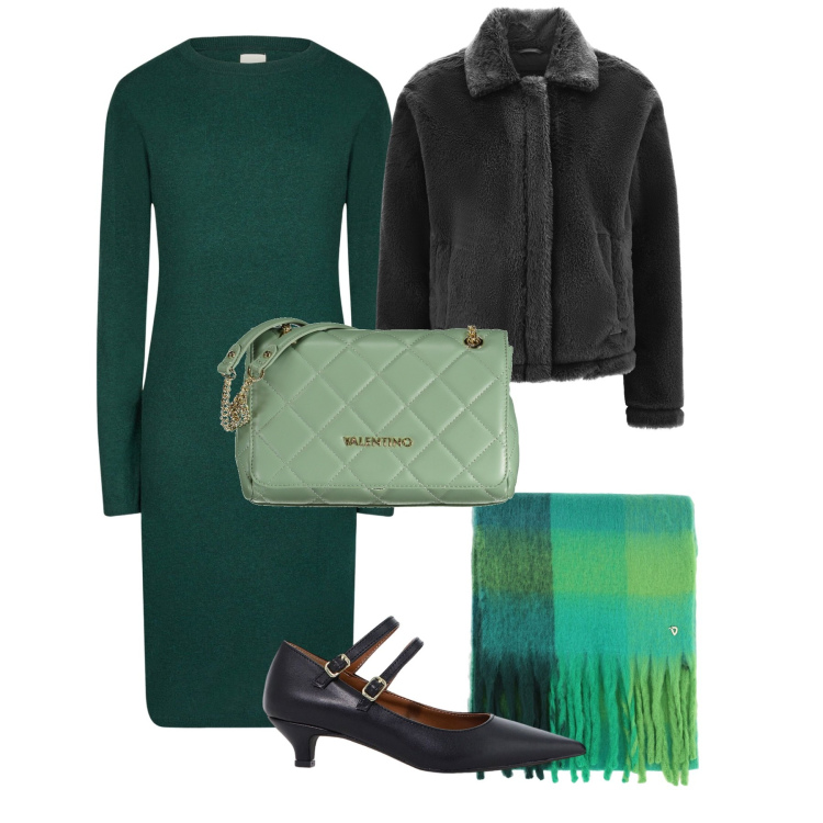 Outfit donna - Il capo in verde. Stile Minimal per Ufficio. Abbinamento con décolleté, cappotti, stole, vestiti midi/longuette, borse a spalla.