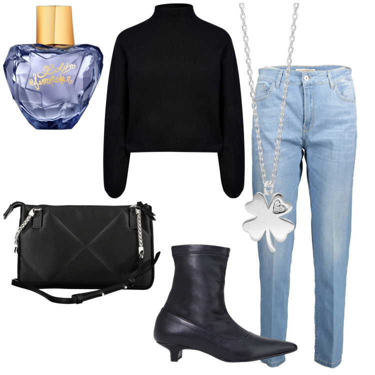 Outfit donna - My style witchy style. Stile Casual per Tutti i giorni. Abbinamento con profumi, collane, stivaletti, borse a tracolla, jeans, cardigans.