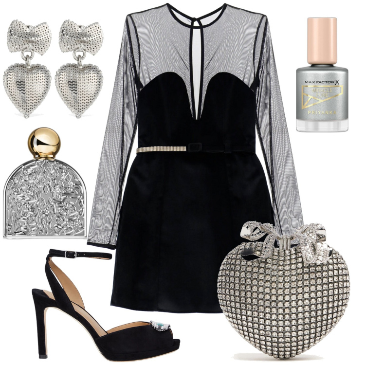 Outfit donna - Sono pronto. Stile Glamour per Serata fuori. Abbinamento con profumi, smalti, vestiti corti, sandali gioiello, pochette, orecchini.
