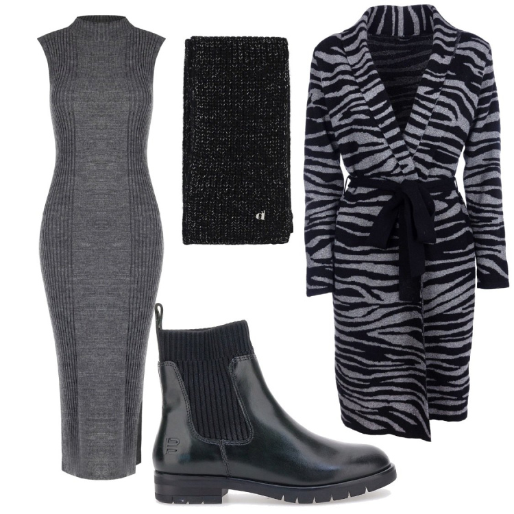 Outfit donna - Lana sofisticata. Stile Casual chic per Tutti i giorni. Abbinamento con vestiti a tubino, cardigans, sciarpe, stivaletti.