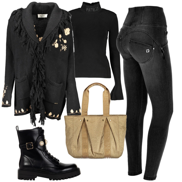 Outfit donna - Una delle tante me. Stile Casual per Tutti i giorni. Abbinamento con anfibi, jeans skinny, maglieria, cardigans, borse a spalla.
