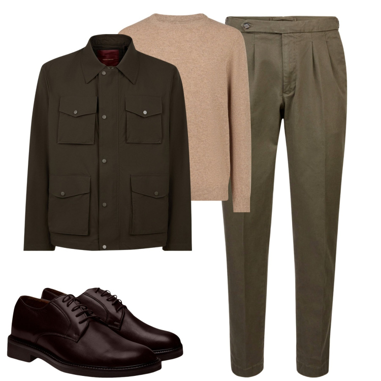 Outfit uomo - Al Lavoro. Stile Business/Elegante per Tutti i giorni. Abbinamento con pantaloni, giacche, maglieria, scarpe stringate.