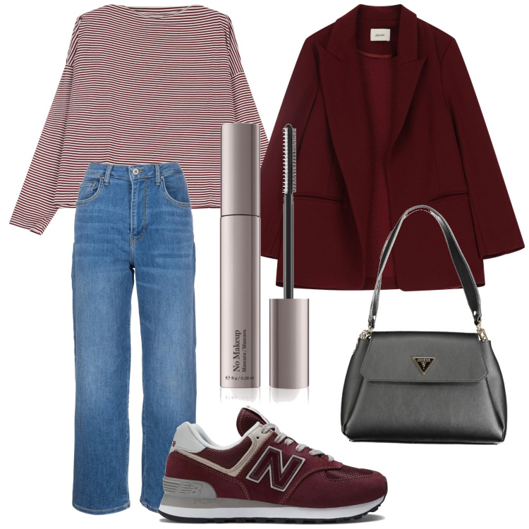 Outfit donna - Total look #2022607. Stile Casual per Tutti i giorni. Abbinamento con mascara, sneakers, blazer, maglieria, jeans, borse a spalla.