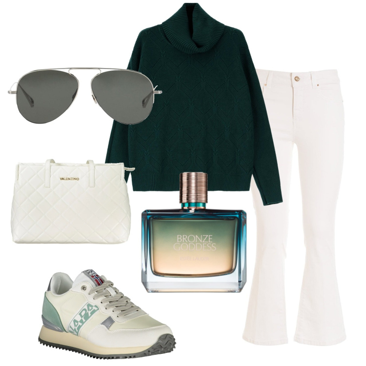 Outfit donna - Total look #2022716. Stile Casual per Tutti i giorni. Abbinamento con occhiali da sole, profumi, maglieria, jeans, sneakers, borse a spalla.