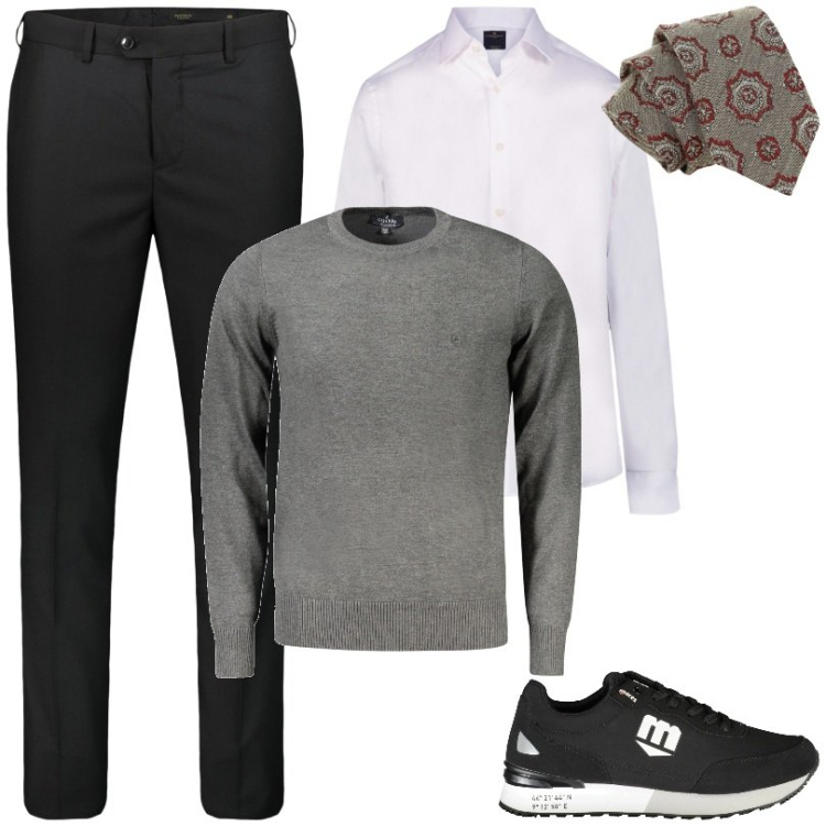 Outfit uomo - Total look #2022731. Stile Casual per Ufficio. Abbinamento con cravatte, camicie, sneakers, pantaloni, maglieria.