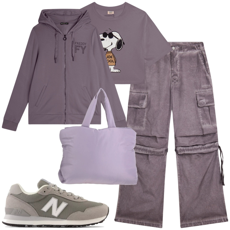 Outfit donna - Freddy. Stile Casual per Tutti i giorni. Abbinamento con borse a mano, sneakers, felpe con cappuccio, t-shirt, pantaloni cargo.