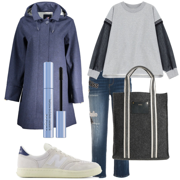 Outfit donna - Total look #2022777. Stile Urban per Tutti i giorni. Abbinamento con borse a mano, mascara, sneakers, felpe, jeans, cappotti.