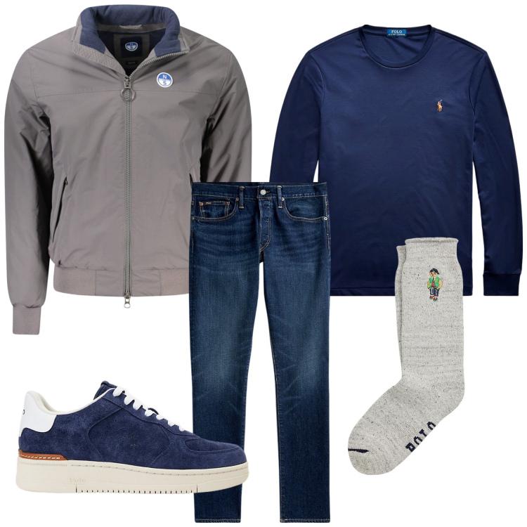 Outfit uomo - Total look #2022781. Stile Casual per Tutti i giorni. Abbinamento con t-shirt, jeans, sneakers, calzini, giacche.