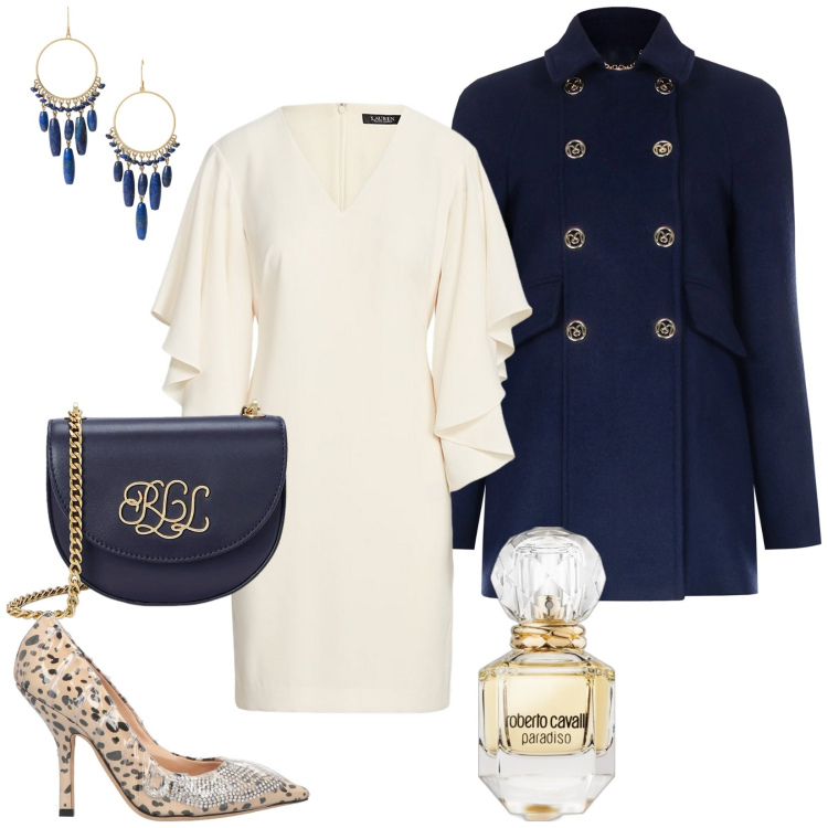 Outfit donna - Total look #2022801. Stile Chic per Tutti i giorni. Abbinamento con décolleté, profumi, cappotti, borse a tracolla, vestiti, orecchini.