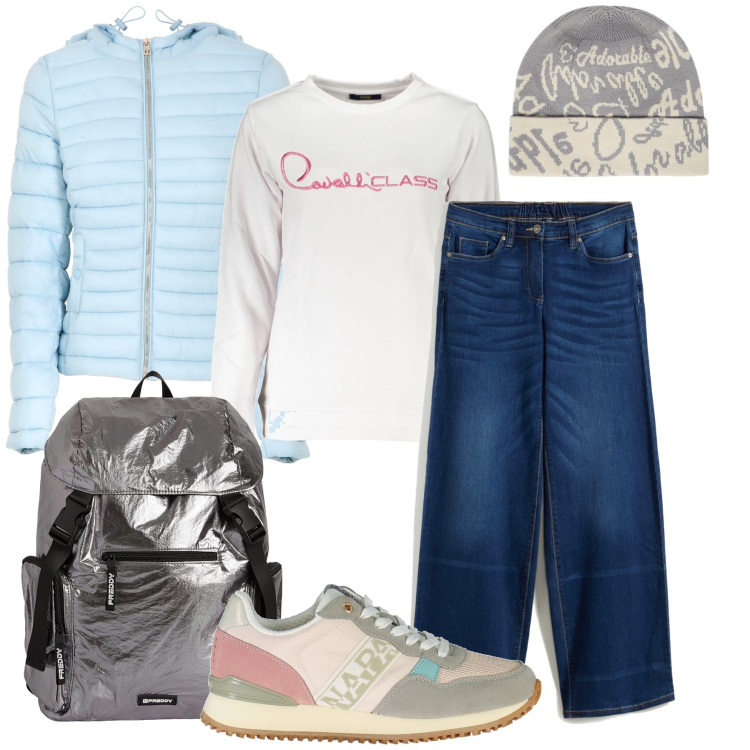 Outfit donna - Il berretto con le scritte. Stile Sporty chic per Scuola/Università. Abbinamento con jeans, piumini, zaini, sneakers, felpe, cappelli.