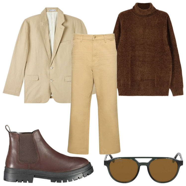 Outfit uomo - Sono tornati gli Anni 70!. Stile Trendy per Tutti i giorni. Abbinamento con giacche, maglieria, stivali, pantaloni, occhiali da sole.