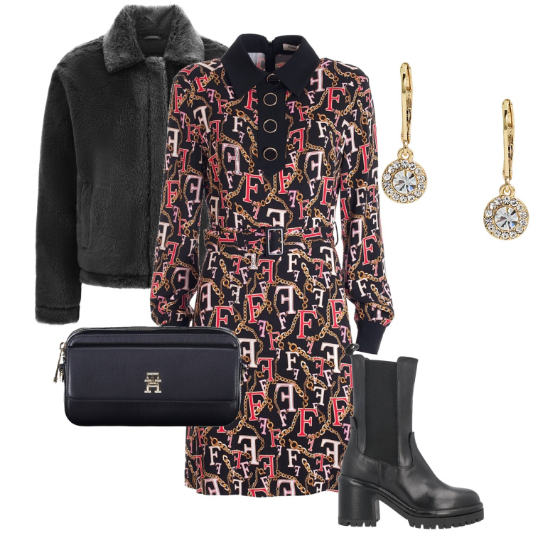 Outfit donna - L’abito con le F. Stile Casual chic per Serata fuori. Abbinamento con stivaletti chelsea, vestiti, cappotti, orecchini, borse a tracolla.