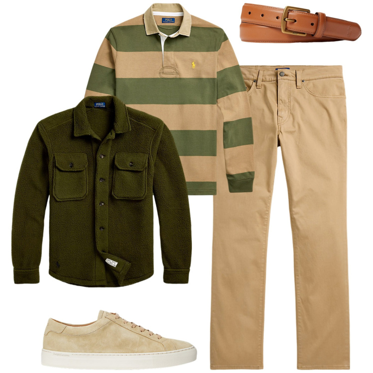 Outfit uomo - Sportivo elegante. Stile Casual per Tutti i giorni. Abbinamento con cinture, sneakers, pantaloni, giacche, maglieria.