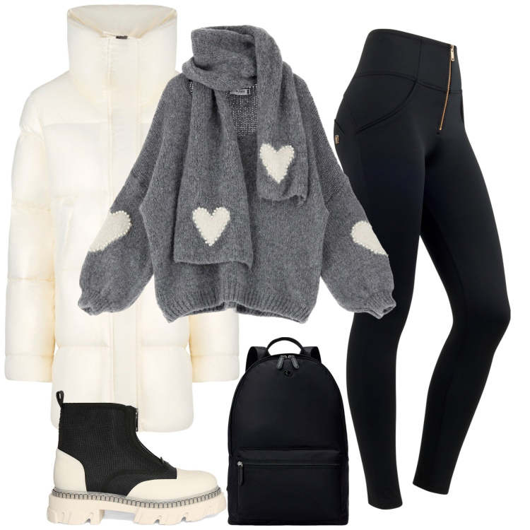 Outfit donna - In montagna. Stile Casual chic per Tutti i giorni. Abbinamento con maglieria, pantaloni skinny, zaini, blazer, stivaletti.