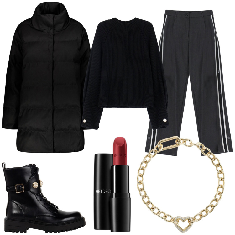 Outfit donna - Lo stile che mi rappresenta. Stile Basic per Tutti i giorni. Abbinamento con rossetti, braccialetti, anfibi, maglieria, pantaloni, cappotti.